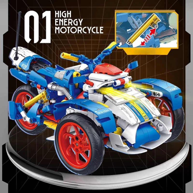 

SEMBO Three-wheeled Motorcycle Building Blocks Children's Educational Assembly Remote Control Deformation Robot Model Toy Gift