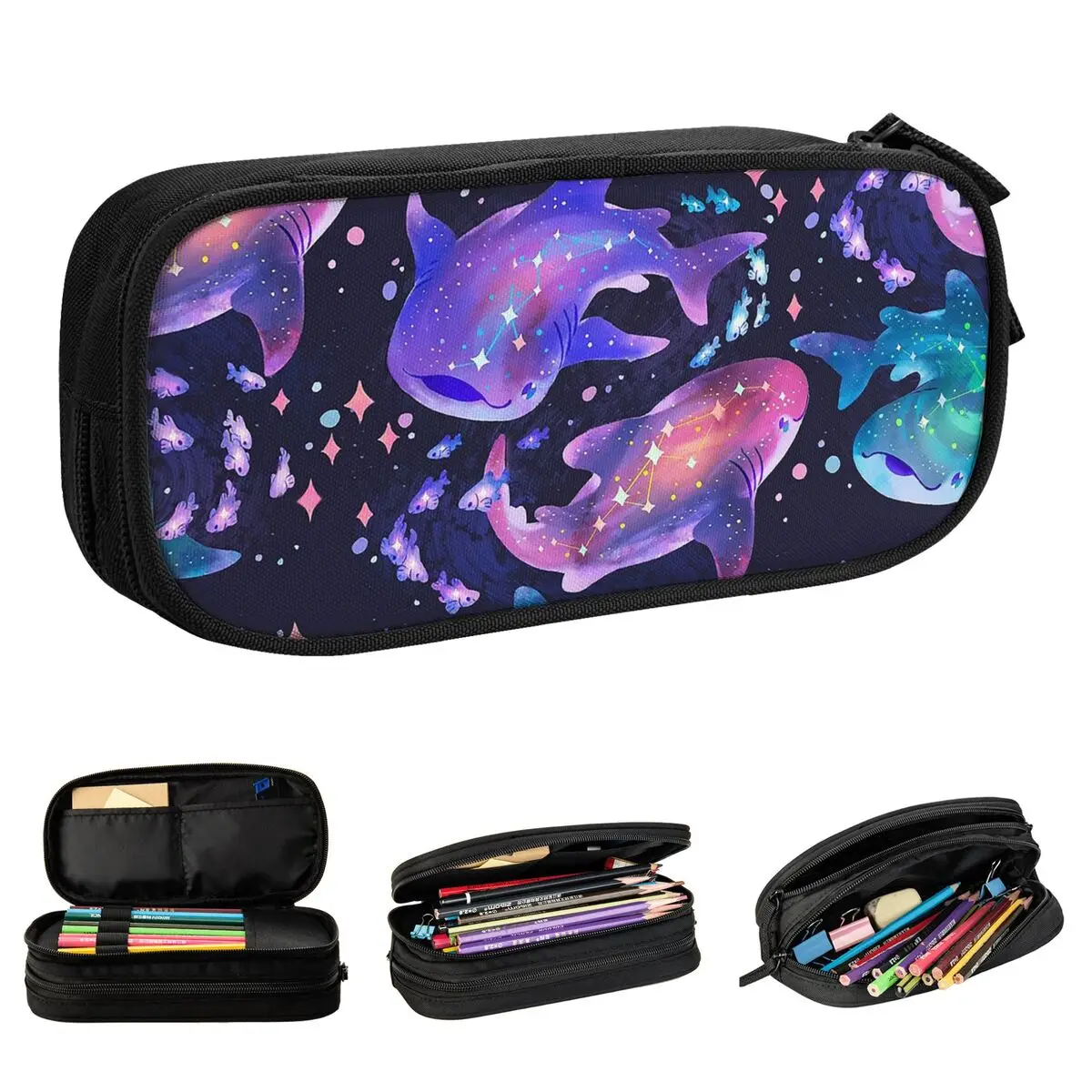 Cosmic Whale Shark astucci portapenne astucci portapenne ragazza ragazzo grande stoccaggio materiale scolastico astucci cosmetici