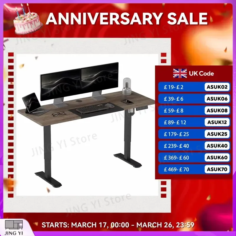 Vinsetto Electric Height Adjustable Standing Desk with 4 Memory Presets Black Computer Desk for Office Workstation Ergonomic