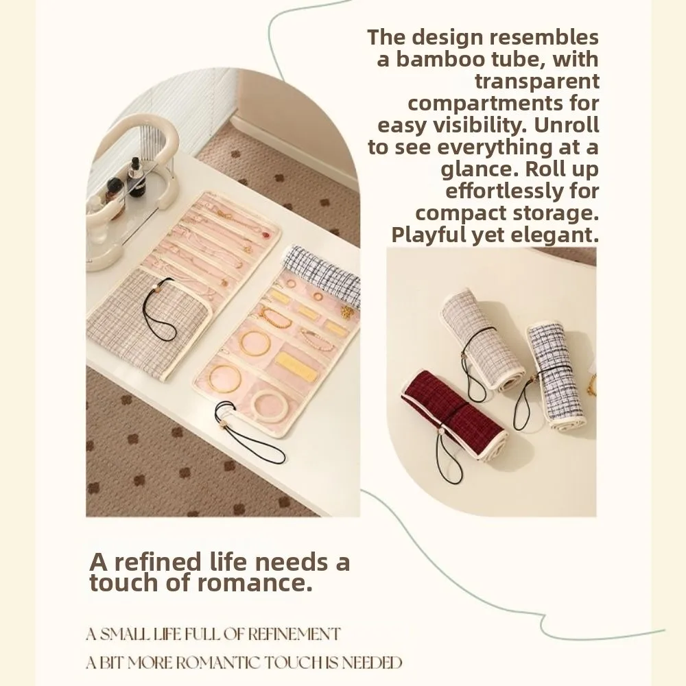 Scatola portaoggetti pieghevole per gioielli da viaggio Custodia per gioielli con chiusura a cerniera multistrato Custodia per gioielli in stile rotolo