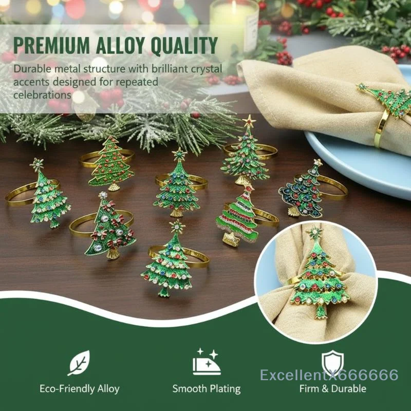 New Christmas Napkin Rings 2025 Xmas Tree Home Table Decor New Year Party Supplies