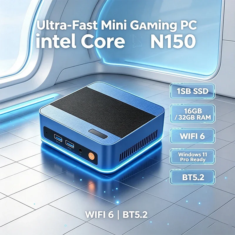Mini Gaming PC Intel Core N150 16GB RAM 1TB SSD WiFi6 BT5.2 Display Windows 11 Pro Desktop Computer For Gaming Work Study