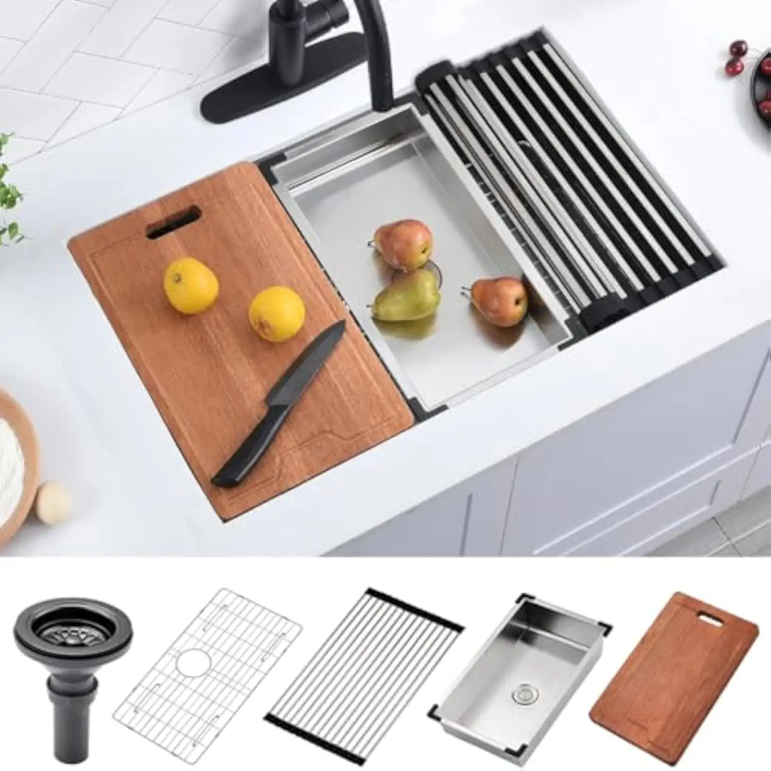 

30 Black Undermount Kitchen Sink, 30x19x10 Inches Undermount 16 Gauge Nano Black Stainless Steel Single Bowl Kitchen Sink with