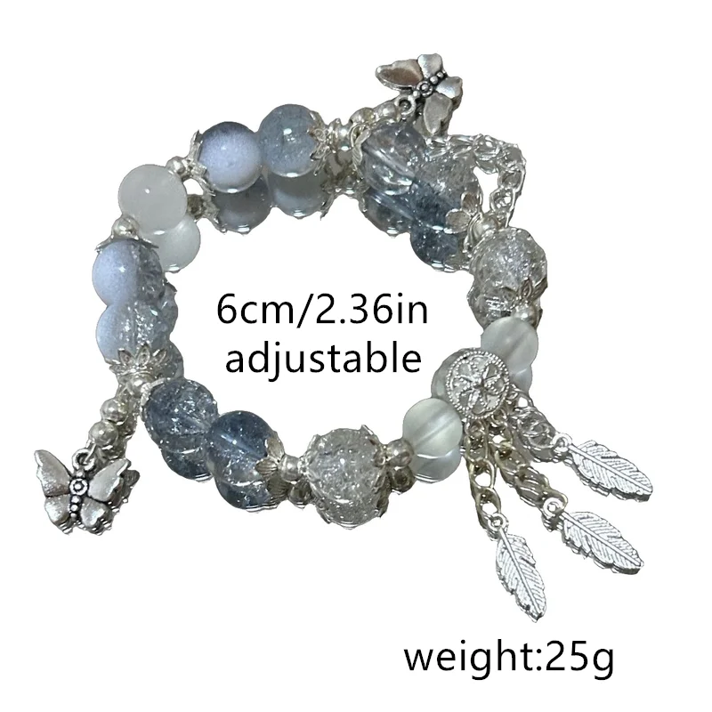 Luxuriöse Lila Glas-Kristall-Perlenarmbänder für Damen Schicke Schmetterling-Quasten-Anhänger Armbänder Trendiger Süßer Partyschmuck – Detail 9