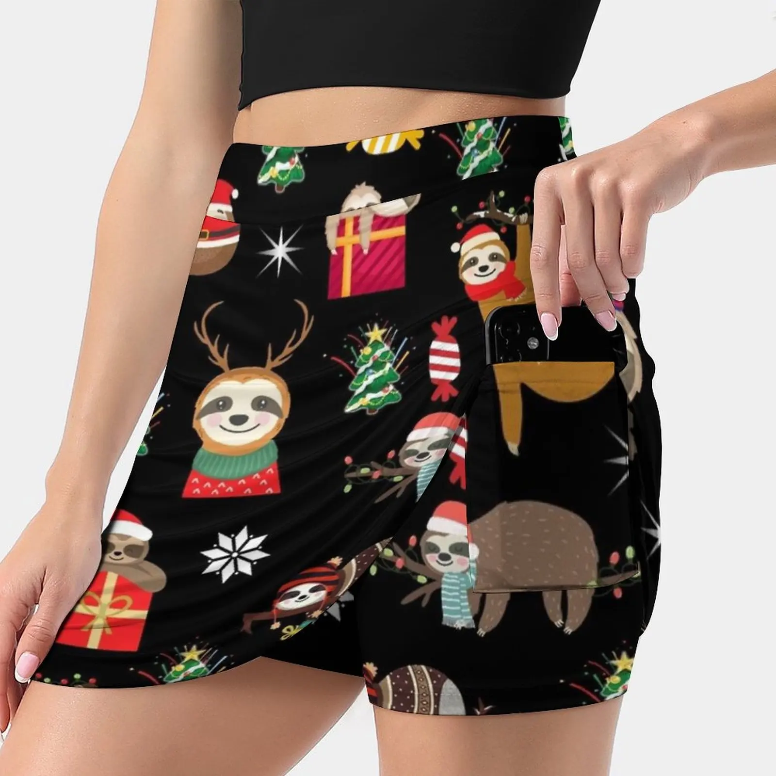 Sloth Christmas Women's skirt Sport Skort Skirt With Pocket Fashion Korean Style Skirt 4Xl Skirts Sloth Christmas Christmas