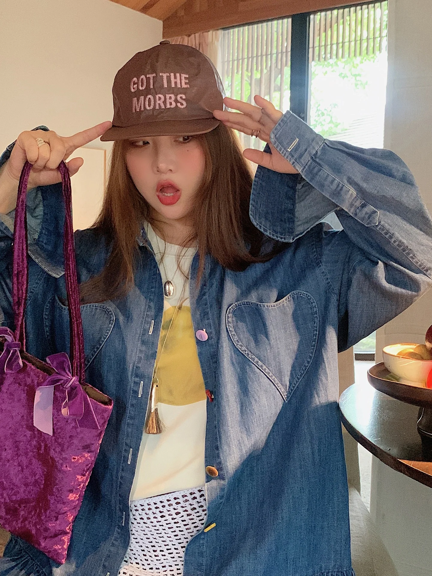 

Blue Long Sve Women's Denim irt with Lace Hem Casual Sle Cotton Polyester Blend Autumn Winter Design Sensation Faion...