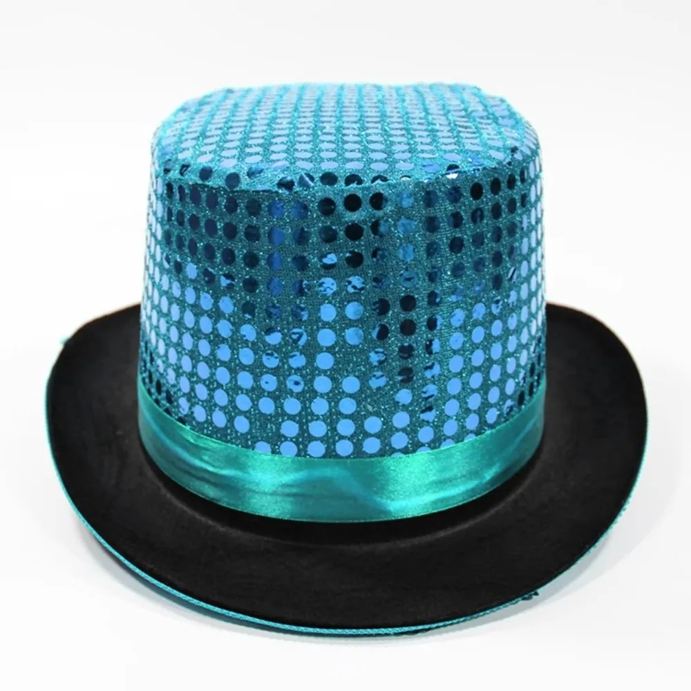 Retro Sequined Magician Top Hat Glitter Performance Prop Hat Jazz Sparkling Mirror Hat Performance Prop Hat