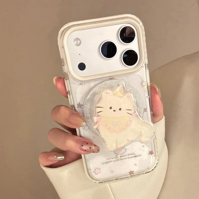 

Clear Color Little Star Magnetic Phone Case For iPhone 17 Pro 16 15 14 13 12 Pro Max with Cute Holder For Magsafe Shockproof Cov