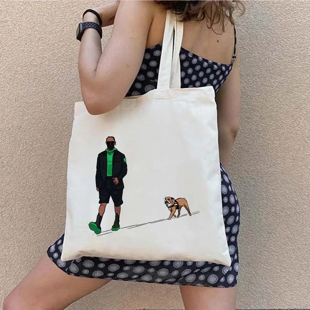 Bolso de mano Vintage de lona con estampado de casco de orgullo F1, bolsa de mano de fórmula de carreras, corredor, coche deportivo, Bandera de Reino Unido, 44