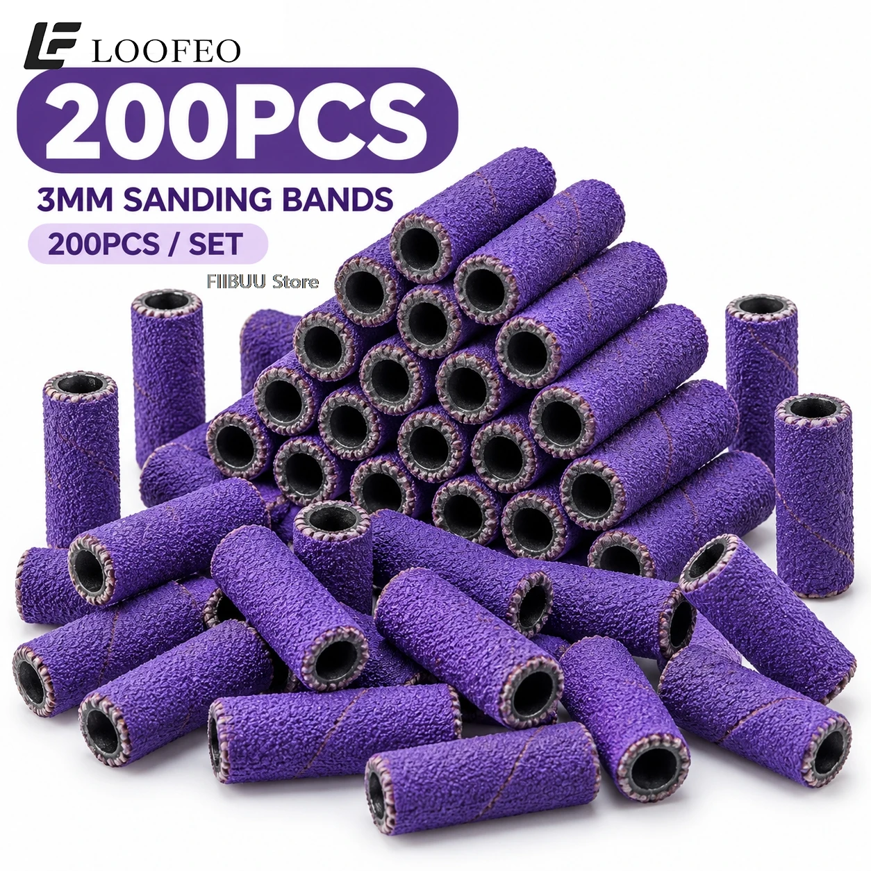 200PCS Nail Drill Sanding Bands Set 120/180/240 Grit 3mm Small E-File Bits Mini Nail File Sanding Sleeves for Manicure Pedicure