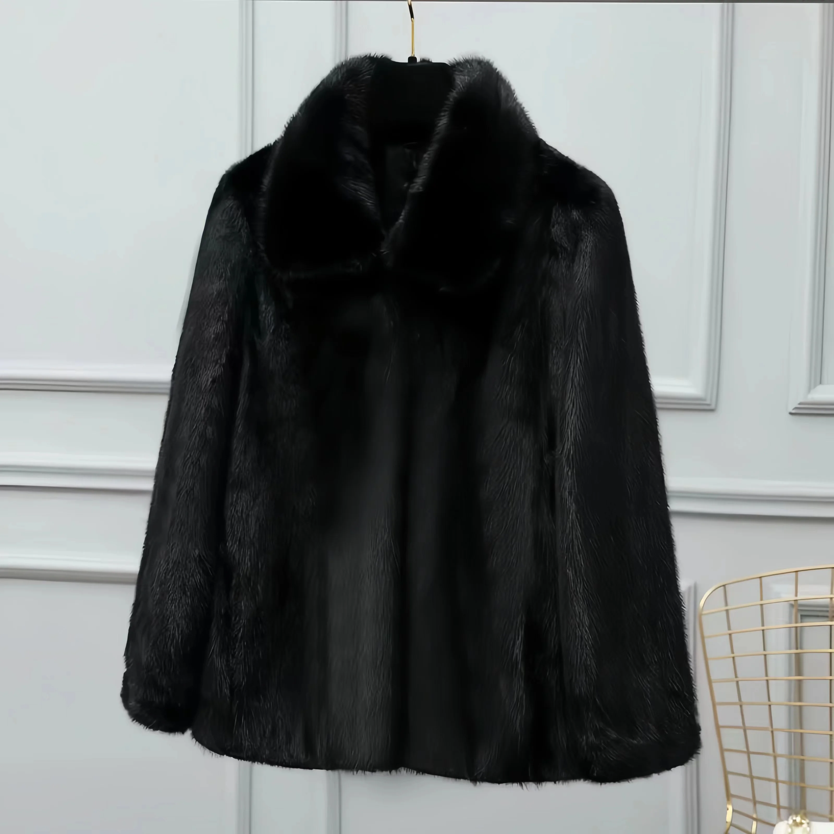 Faux Mink Fur Coats for Women, Single Breasted Jacket,Female Loose Thicken Warm Clothes,Turn-down Collar,New, Winter, 2024