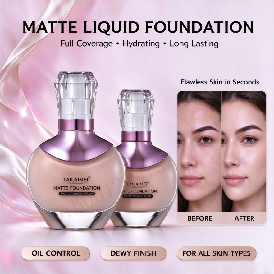 TAILAIMEI Matte Liquid Foundation Hydrating Concealer Long Lasting Matte Oil Control Dewy Moisturizing Flawless Base Makeup