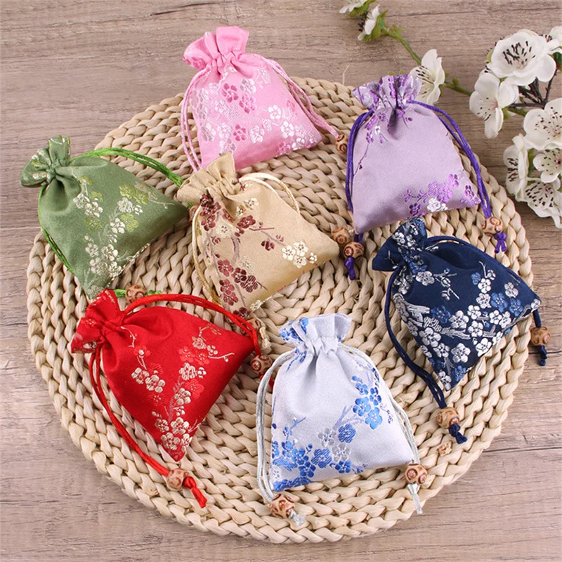 StoBag 50pcs Wholesale Chinese Silk Drawstring Bag Cotton Gift Jewelry Packaging Storage Bundle Pocket Reusable Pouches Portable