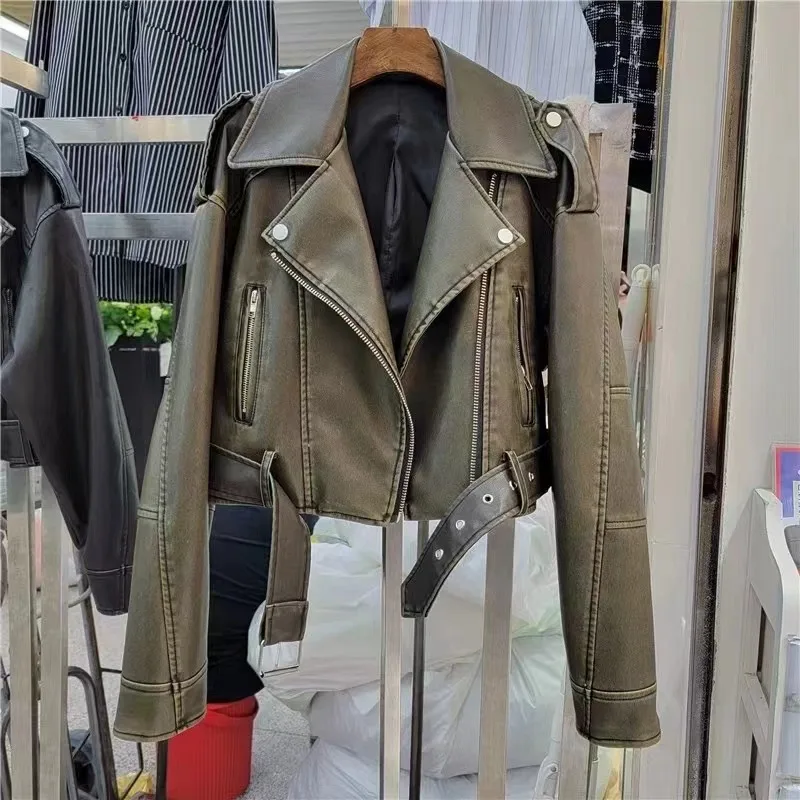 

Hong Kong style retro leather jacket women's short autumn new style, this year's popular motorcycle PU leather jacket