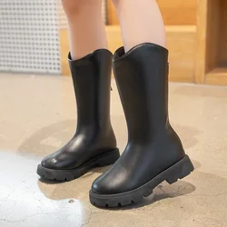 Botas largas hasta la rodilla para niños y niñas, botines de cuero individuales, impermeables, antideslizantes, otoño