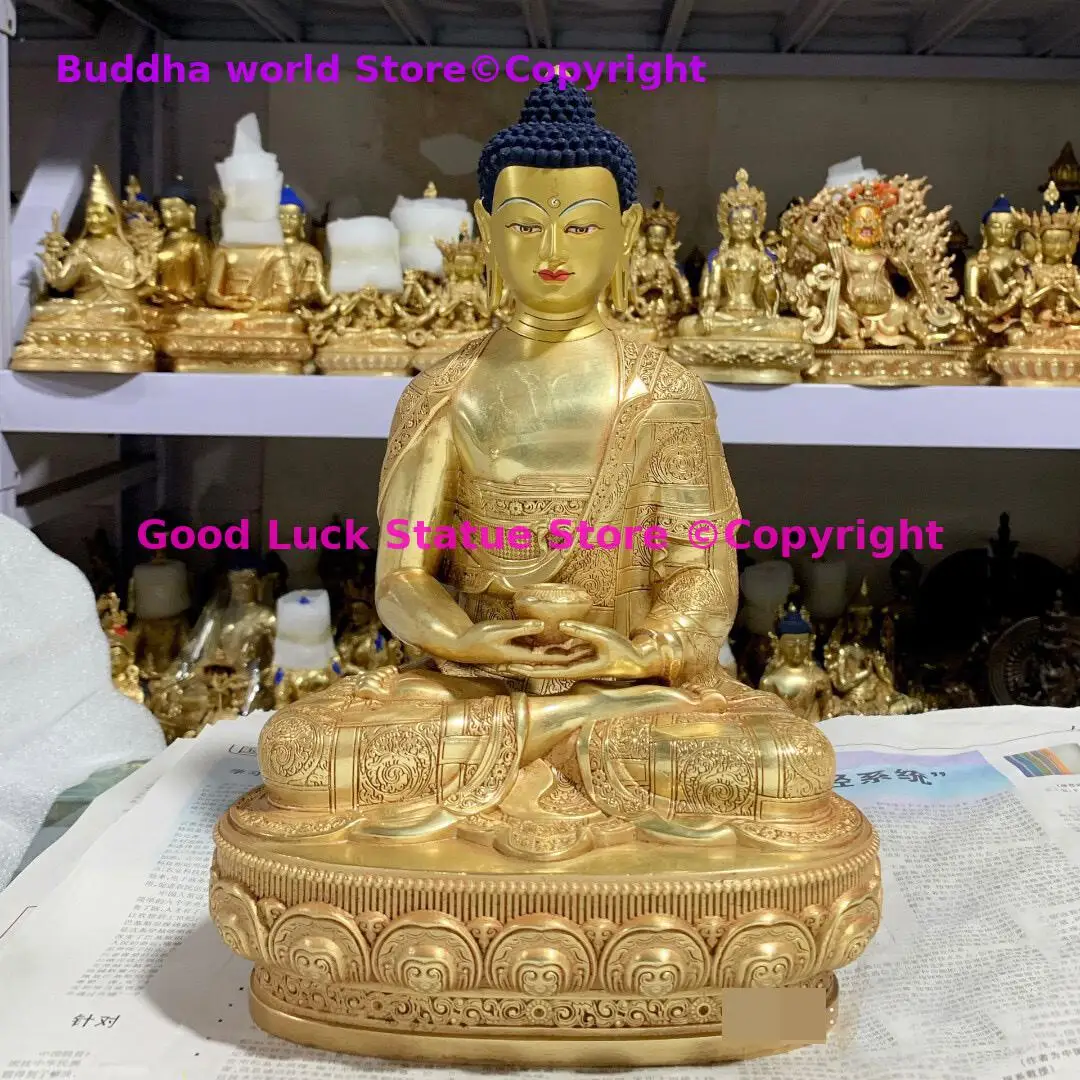 30CM large 5A GOOD Buddhist supplies Temple buddha statue Buddhism Amitabha Amita Buddha all-powerful buddha Gold plating copper