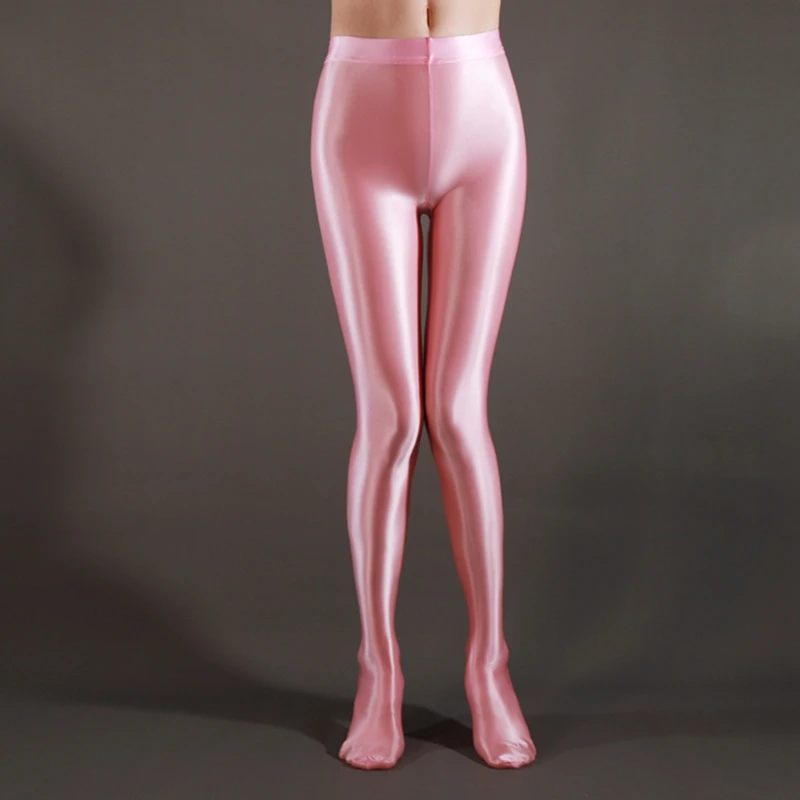 Glänzende hohe Spandex feste Frauen Leggings nahtlose hohe Taille transparente weibliche Leggins sexy Hosen tanzen für Mädchen