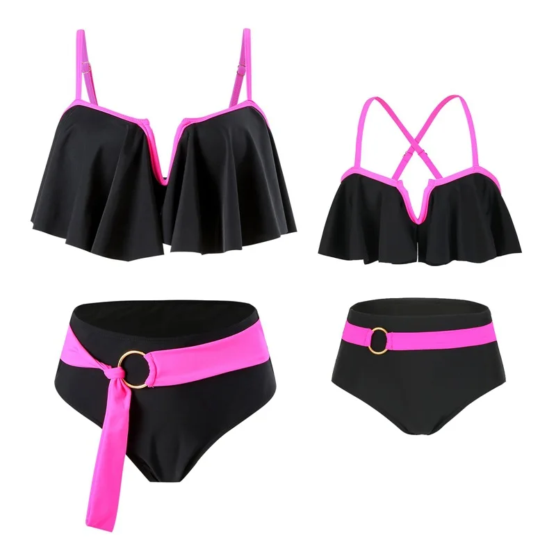 

Mother Daughter Matching Swimsuits Ruffled Family Sexy V-neck Mommy and Me Swimwear Fashion Women Girls Bikini Dresses Clothes