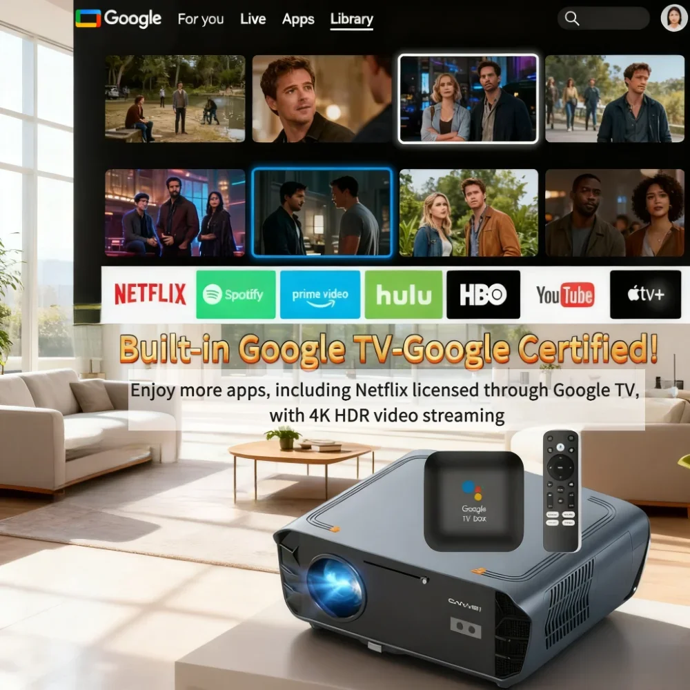 جهاز عرض 4K عالي الدقة، جهاز عرض ذكي لتلفزيون جوجل نيتفليكس، شعاع ترخيص رسمي، جهاز عرض TOF أندرويد 14 واي فاي، جهاز عرض فيديو بتركيز تلقائي