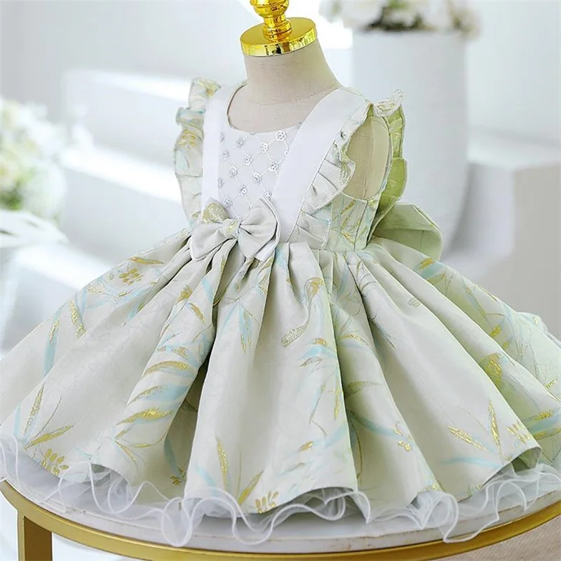 New Sleeveless Printing Multi-layer Sitching Fashion Dress Cheongsam Ggirls Birthday Aline Sequin Children