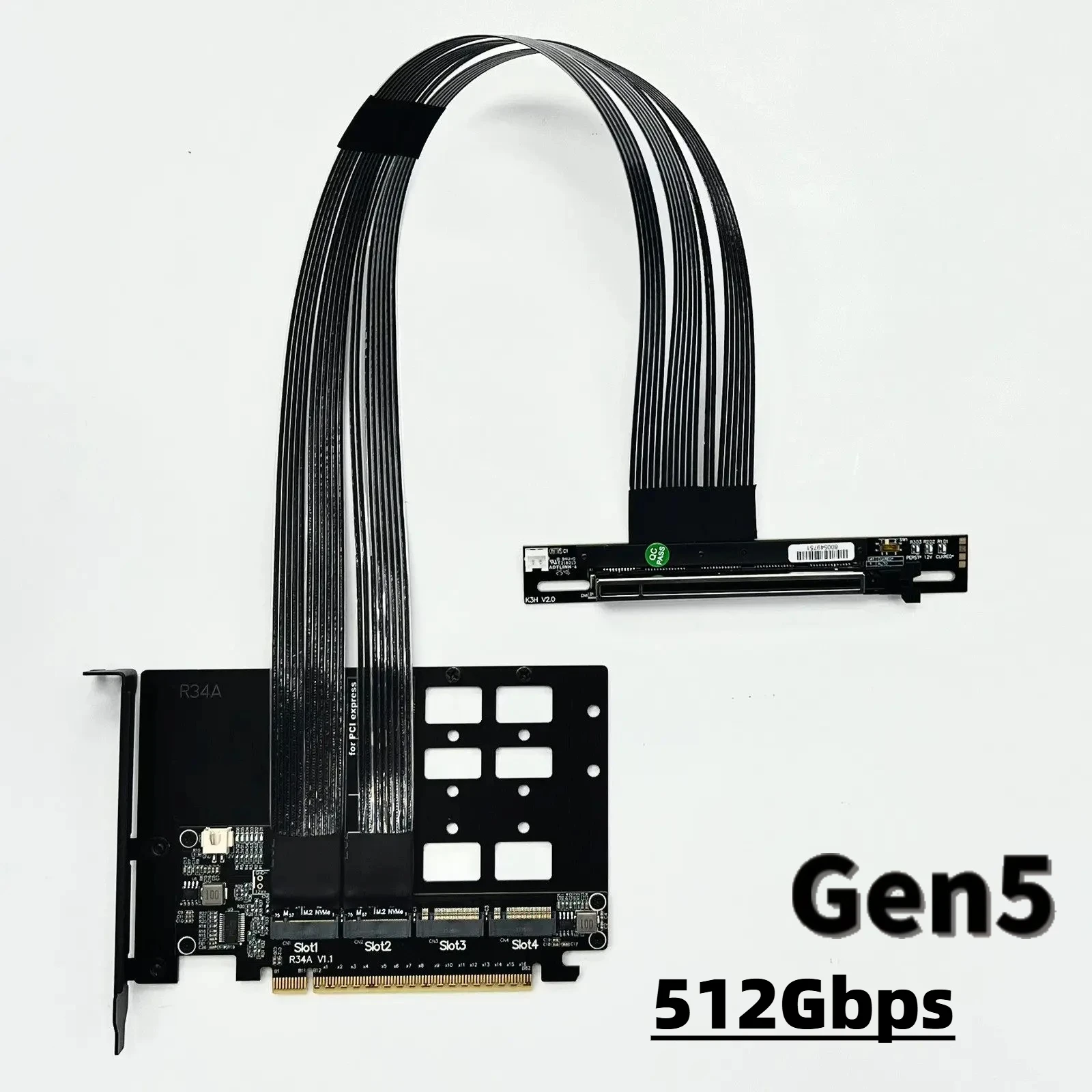 

512Gbps PCI-E 5.0 X16 to M.2 NVMe Split Expansion M.2 NVMe NGFF Solid State Drive SSD PCI-e 16x 5.0 Gen5 4-Disk Split AI Adapter