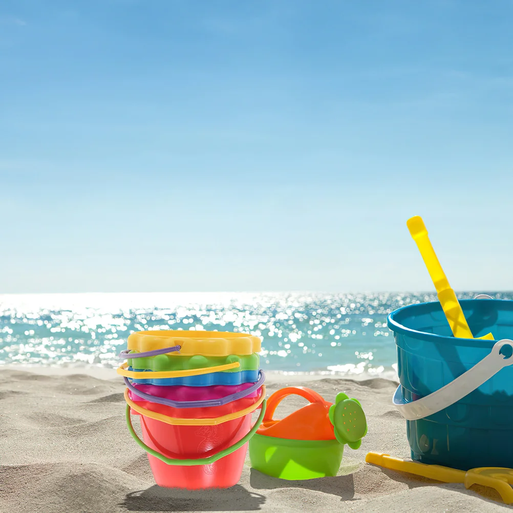 

6Pcs Beach Sand Buckets Cartoon Portable Water Pail Multi-Use Outdoor Playing Sand Digging Buckets Summer Family Activity
