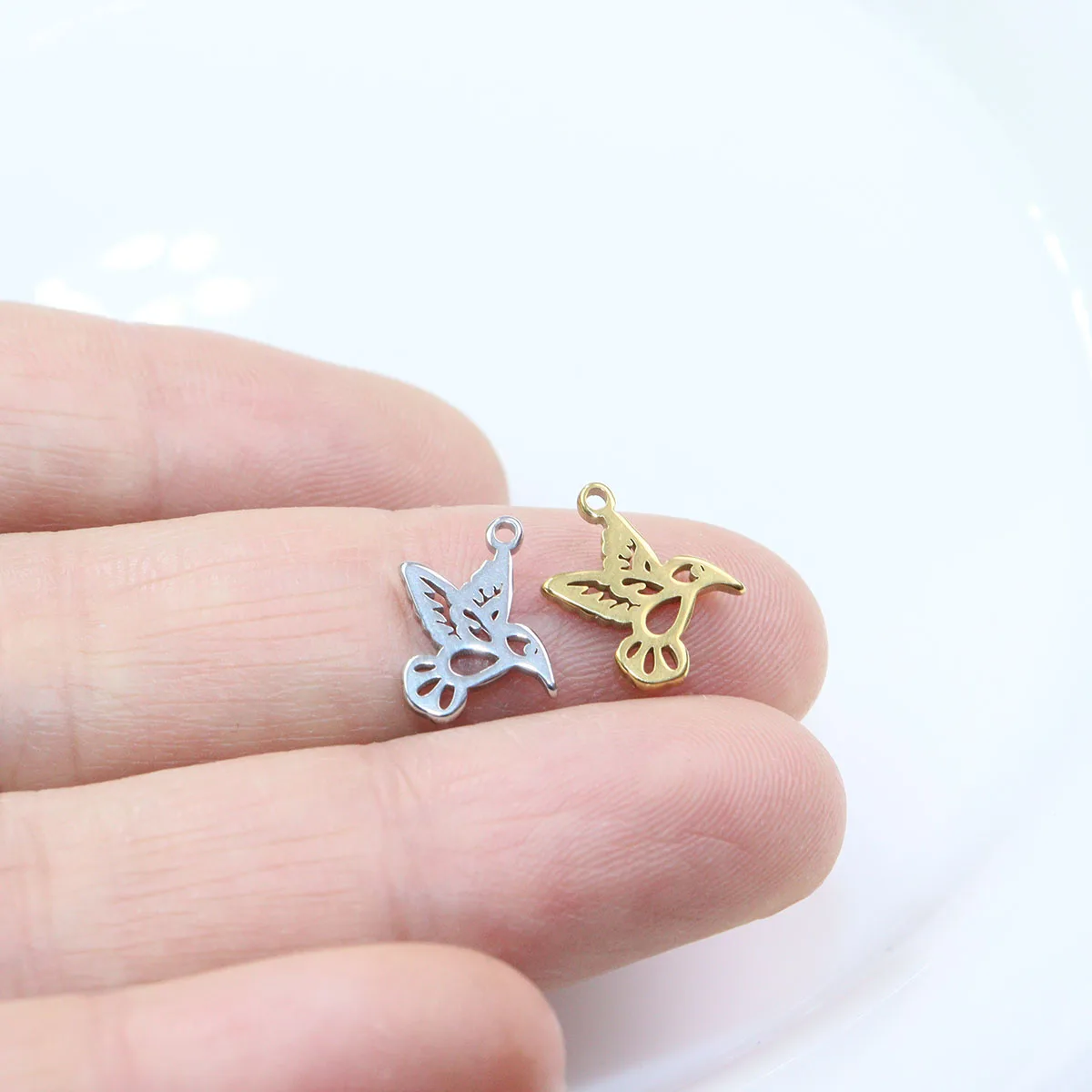10pcs Stainless Steel Mini Bird Fashion Jewelry Charms Pendant DIY Handcraft Vacuum Plate Waterproof Antiallergic