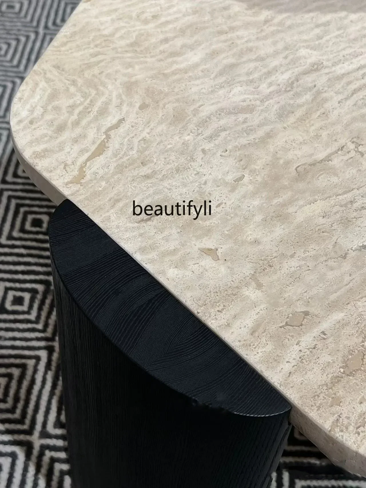 Z. Nordic designer natural cave stone solid wood special-shaped black coffee table living room