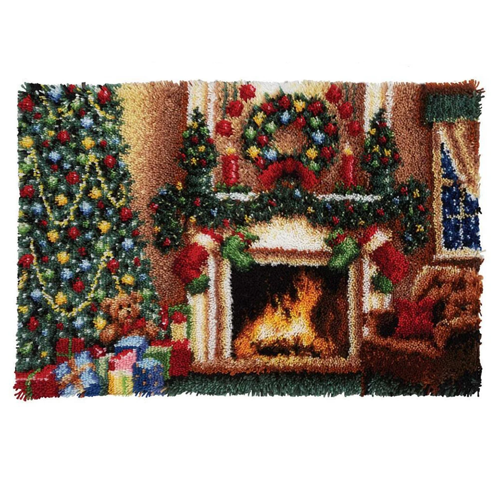 

Latch hook rug kits with Preprinted Canvas Christmas Pattern DIY Rug making kit Unfinished Tapestry for adult Home decoration