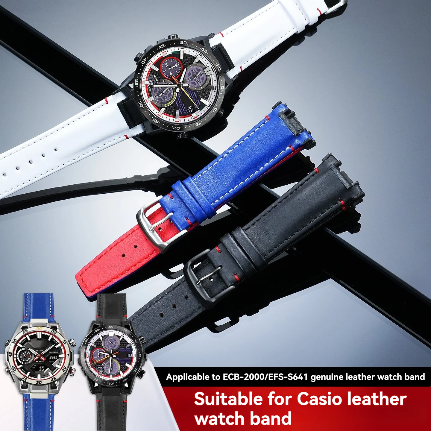 

5698 ECB-2000/EFS-S641 Genuine Leather Strap (Business Men's Style) for the Casio x Honda Racing Collaboration Watch