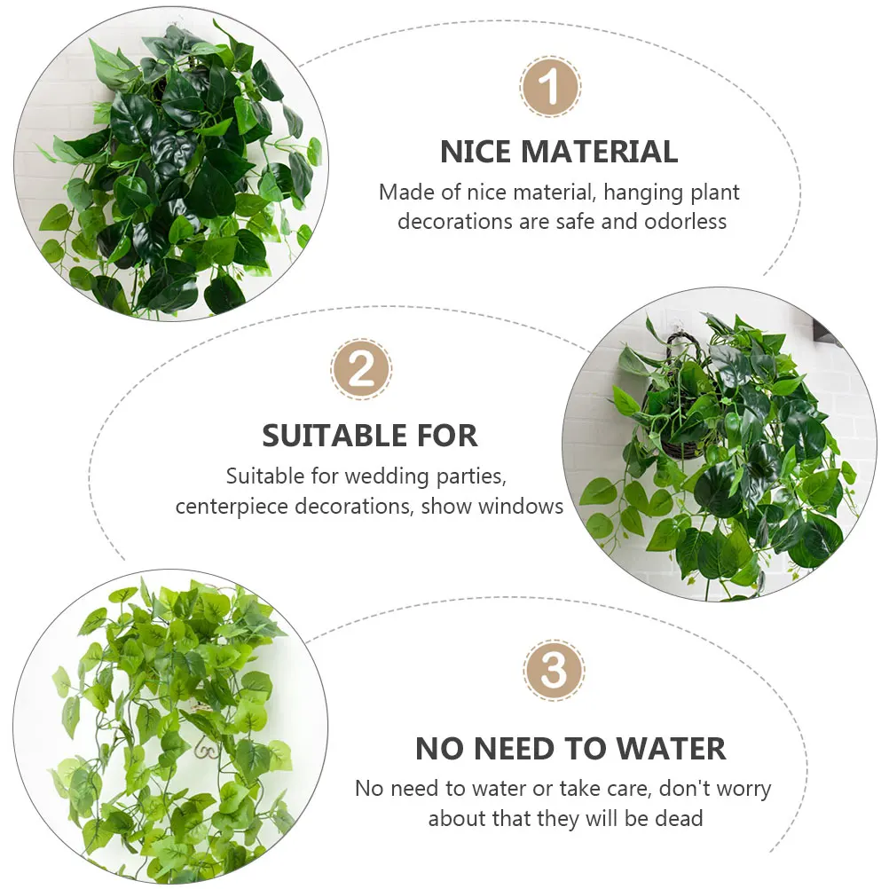 

2Pcs Simulation Green Plant Wall Hanging Basket Decor Fake Rattan Vine Leaves Artificial Plants Home Party Decor