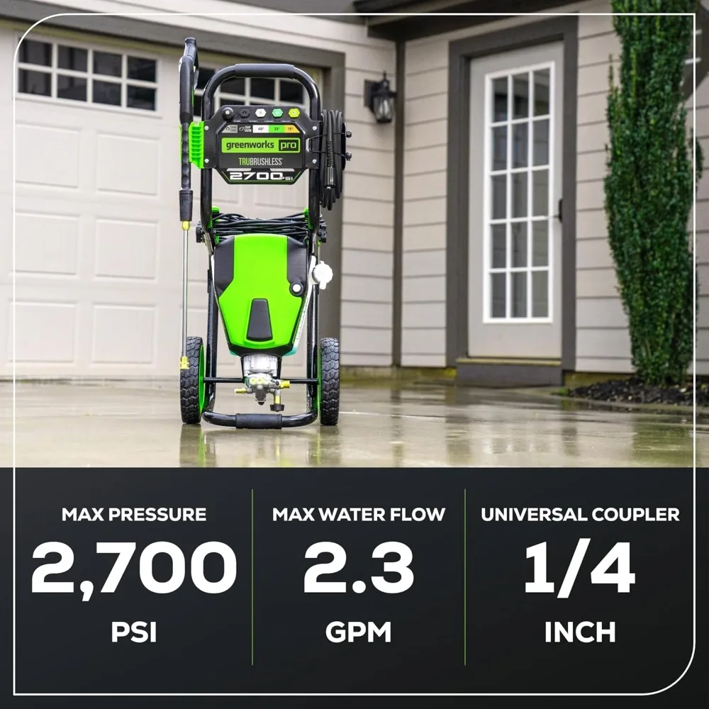 Lavadora a presión de 2700 PSI (2,3 GPM Max) con cañón de espuma, lo suficientemente potente para eliminar la suciedad pesada y la mugre en el revestimiento