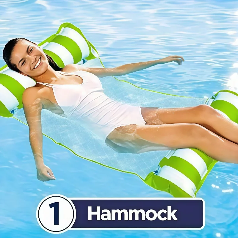 4in1 Foldable Inflatable Floating Water Hammock Float Lounger Pool Chair Drifter Swim Air Exercise Saddle Recliner Bed Mattress