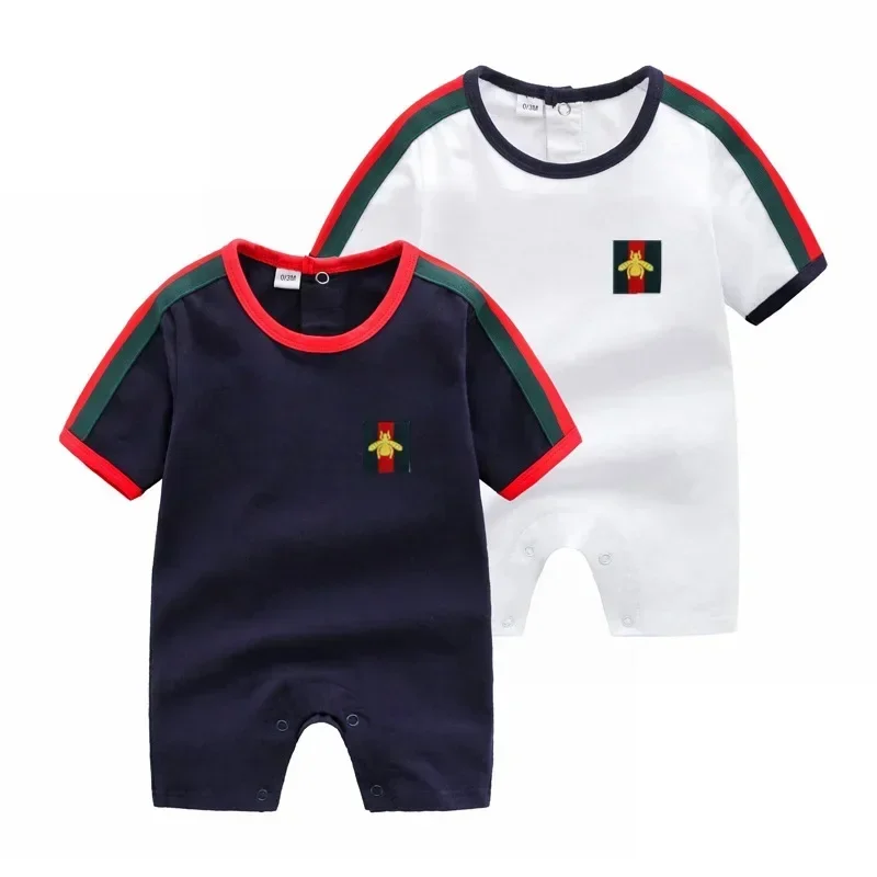 Summer Newborn Clothes Corset Short-Sleeved O-Neck Patchwork Striped Clothing Covered Short Ropa Bebe Baby Boy Girl Romper