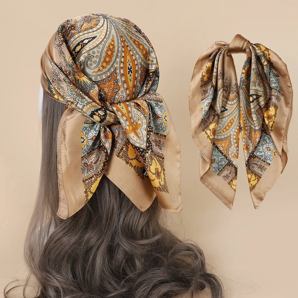 Paisley Print Silk Satin Hijab Scarf 70x70cm Women's Fashion