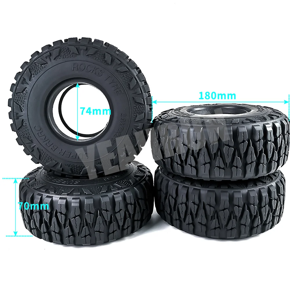 YEAHRUN 2.9 inch 180*70mm Beadlock Rubber Wheel Tires for Axial SCX6 AXI05000 Wrangler AXI05001 Trail Honcho 1/6 RC Car Parts