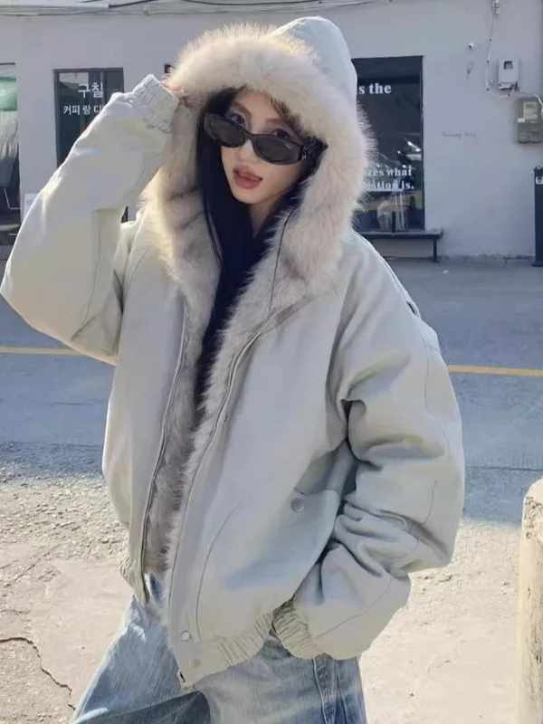 

Winter New Design Loose Fit Hooded Cotton Jaet Men's Casual Sle Warmth Fur Collar Streetwear Polyester Zipper Closure