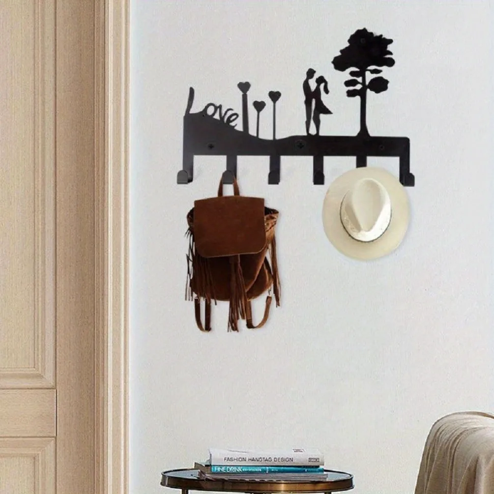 Couple Love Key Holder Metal Wall Art Iron Intricate Entryway Hanging Mural Romantic Decor Gift