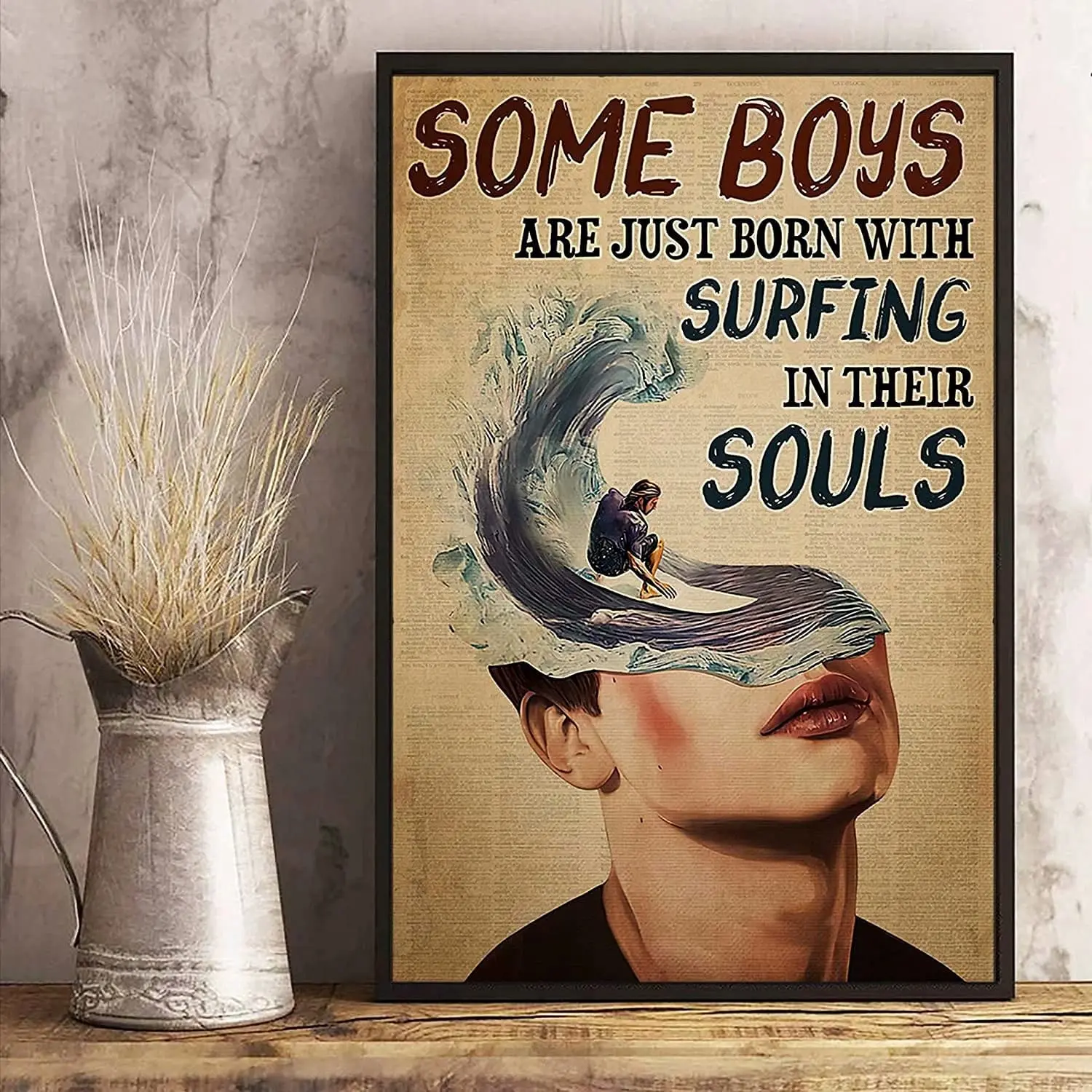 Surfing Boys Metal Tin Sign,Some Boys are Just Born with Surfing in Their Souls,Retro Metal Sign Printing Poster Beach Bar