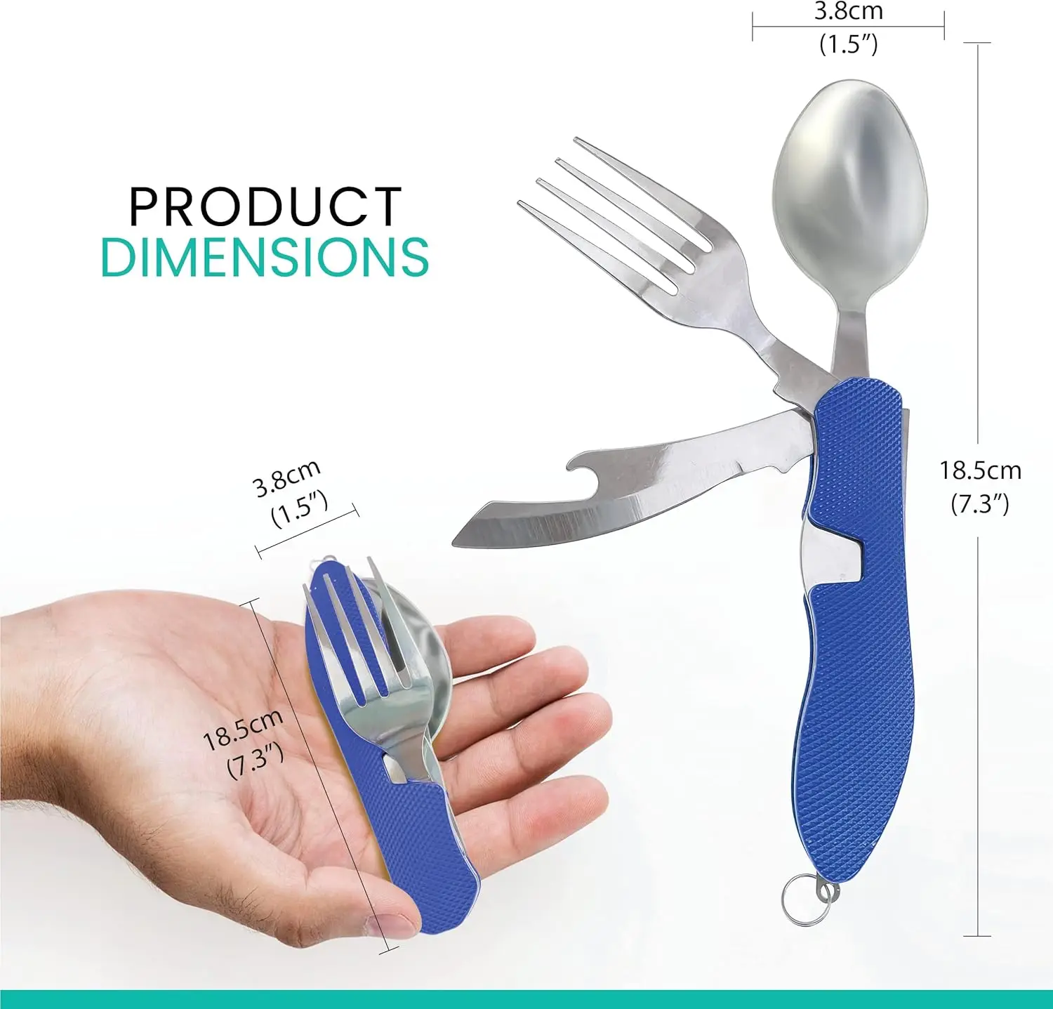 طقم أدوات مائدة محمول من الفولاذ المقاوم للصدأ ، متين وصغير الحجم ، ملعقة قابلة للطي ، شوكة ، سكين ، فتاحةزجاجات للمخمرة المثيرة ، 4 في 1