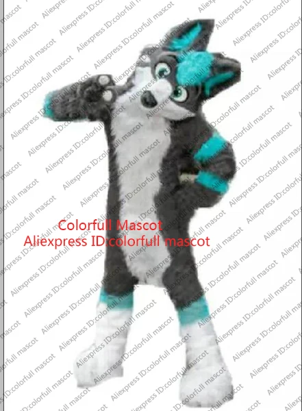 

Christmas Long Fur Furry Grey Wolf Husky Dog Fox Fursuit Mascot Costume Adult Cartoon Character Halloween Carnival Fancy Party