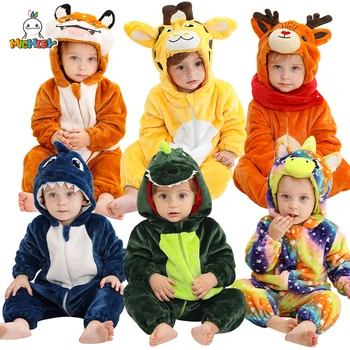 MICHLEY karnaval Kigurumi bebek tulum kış flanel kostüm giysileri sevimli karikatür köpekbalığı tulum Bodysuit genel kız erkek için
