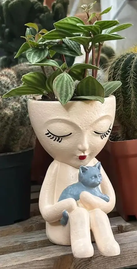 

Креативная фигурка девочки с кошкой и суккулентом в горшке, украшение для сада, декор для свадьбы, 10*6.6*12 см