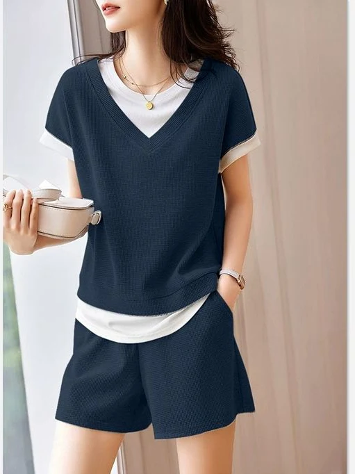 

Casual Sportswear Set for Women Summer New Style Slimming Short Sleeve Shorts Anti-Aging Fashionable Running Suit Two-Piece Set