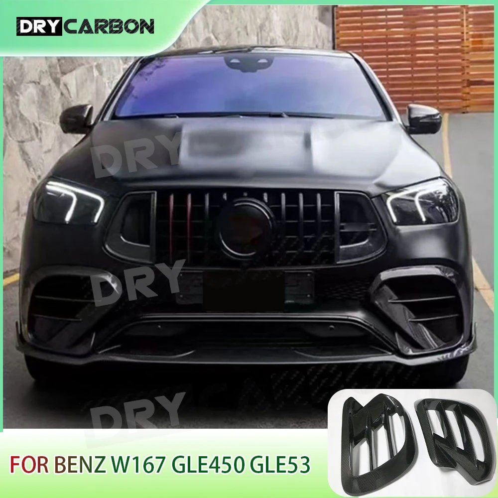 

Dry Carbon Fiber Front Bumper Air Vent Outlet Cover Trim for Benz GLE Class W167 GLE450 GLE53 Sport SUV 2020-2022 FRP Body Kits
