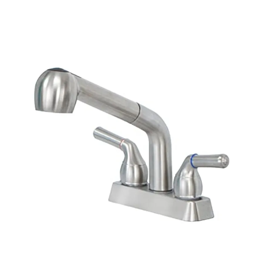 

Dual Handle Pull Out Faucet, Steel Finish, 4 Inch Center Set, Universal Utility Sink or Laundry Tub ABS Plastic Faucet with Spr