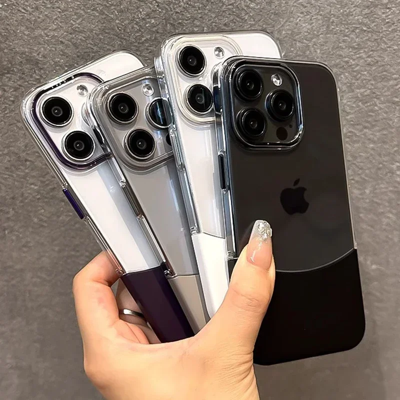 2 in 1 Titanium Gray Splice Ultra-thin Series Phone Case for IPhone 16 15 Pro Max Plus for Apple Shockproof Protect Hard Cover