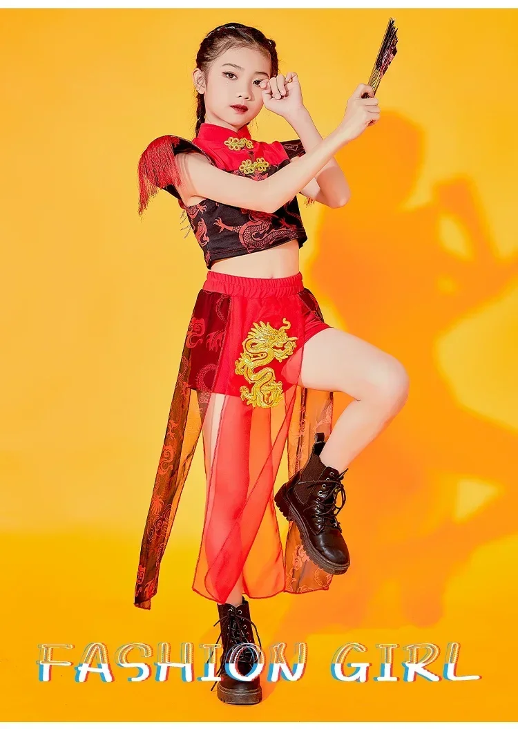 Nieuwe Chinese Stijl Hip Hop Danskleding Voor Meisjes Rode Outfits Jazz Moderne Dans Kostuums Street Dance Rave Kleding