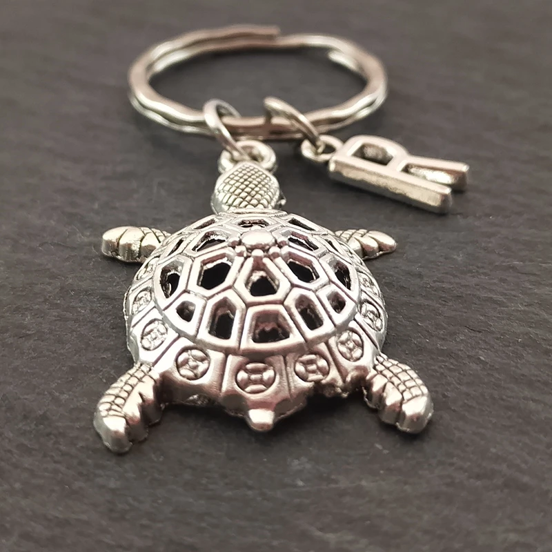 A-Z Initial Letter Tortoise Turtle DIY Keyring For Best Friend Couple Boyfriend Girlfriend Gift Men Women Fashion Keychain