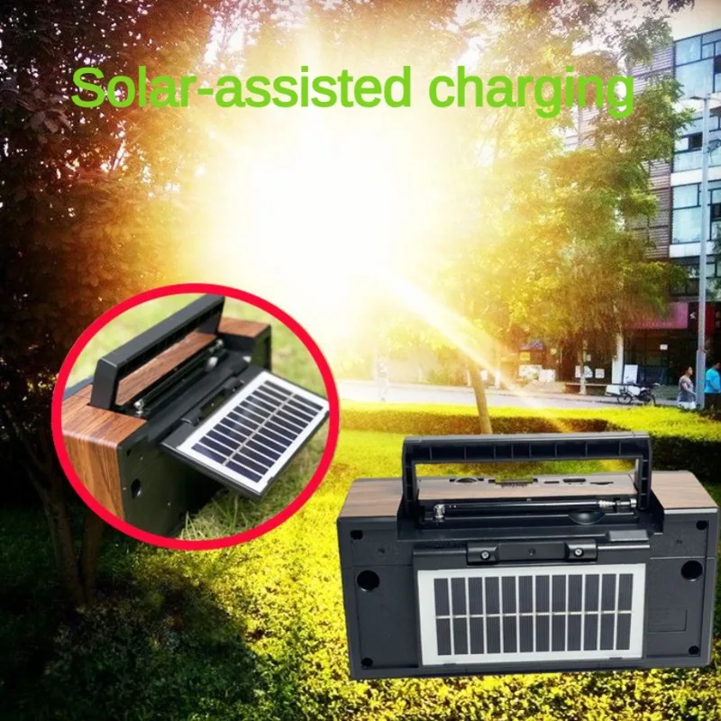 Large Volume Double Horn Stereo FM Radio Multiband Semiconductor Solar Charging Vintage Portable Outdoor Bluetooth Card Speakers image 2